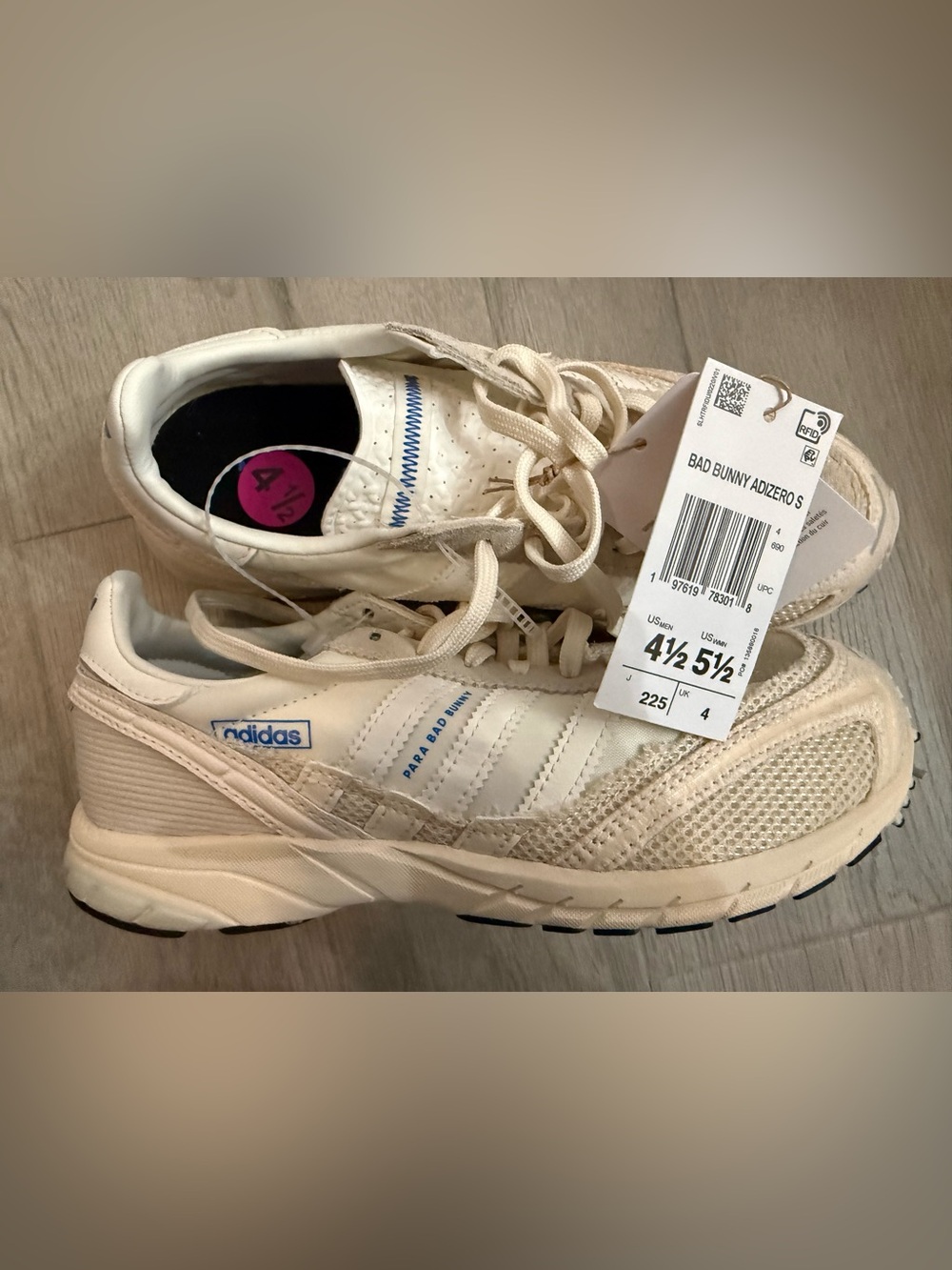 adidas Bad Bunny Adizero Sneakers in Cream with Blue Accents